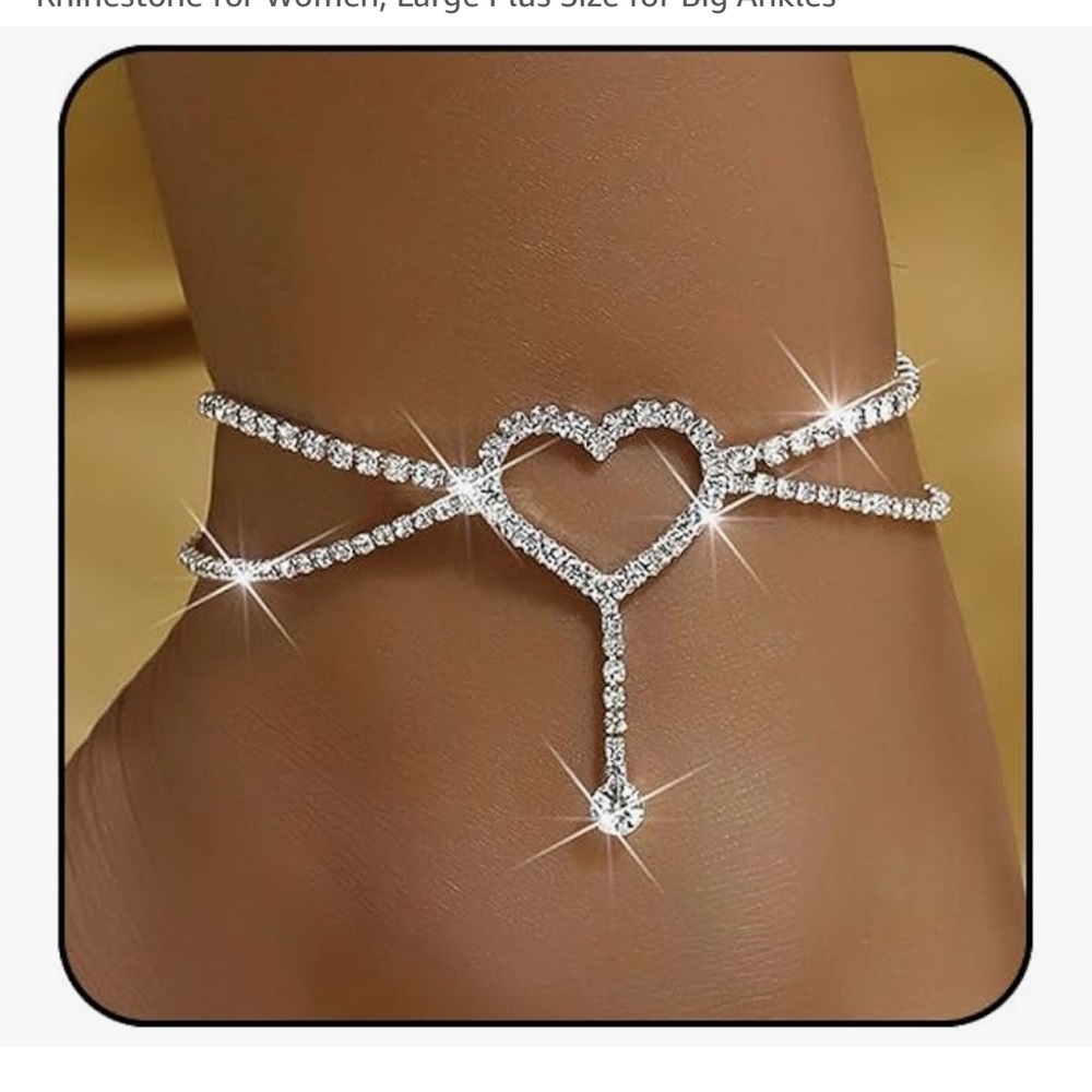 Silver heart Rhinestone ankle bracelet for woman
